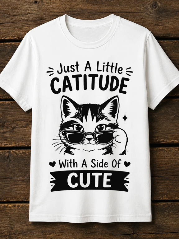 Women’s Cute Cat Graphic T Shirt, Funny Sunglasses Kitty Print Short Sleeve Crew Neck Casual Tee, Pet Lover Gift Shirt