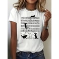 thumbnail image 1 of Women's Cute Cat Music Graphic Tee, Black Cat Playing with Music Notes Print Casual Crew Neck Short Sleeve T-Shirt, Funny Cat Lover Gift, Musical Theme Everyday Comfortable Shirt, 1 of 9