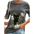 thumbnail image 1 of Women's Cute Cat Print Casual Long Sleeve Cartoon Tees Shirts, 1 of 1