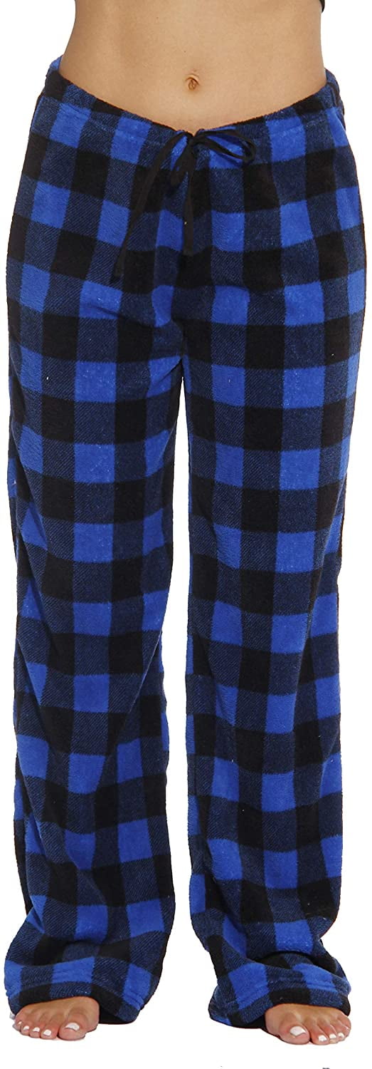 LAPASA Women's Plush Pajama Pants Micro Fleece PJ Bottoms Comfy Sleep  L109(Dark Green+Navy Blue Plaid,XS) at  Women's Clothing store