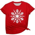 thumbnail image 1 of Women's Cute Christmas Snowflake Print Round Neck Short Sleeve T-Shirt Holiday Festive Casual Comfortable Soft Top, 1 of 3