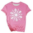 thumbnail image 1 of Women's Cute Christmas Snowflake Print Round Neck Short Sleeve T Shirt Holiday Festive Casual Top Comfortable Soft Fabric, 1 of 2