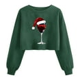 thumbnail image 1 of Women’s Cute Christmas Tree Crop Sweatshirt Long Sleeve Xmas Graphic Pullover Holiday Family Matching Top Funny Santa Lantern Sleeve Tee,Green,M, 1 of 5