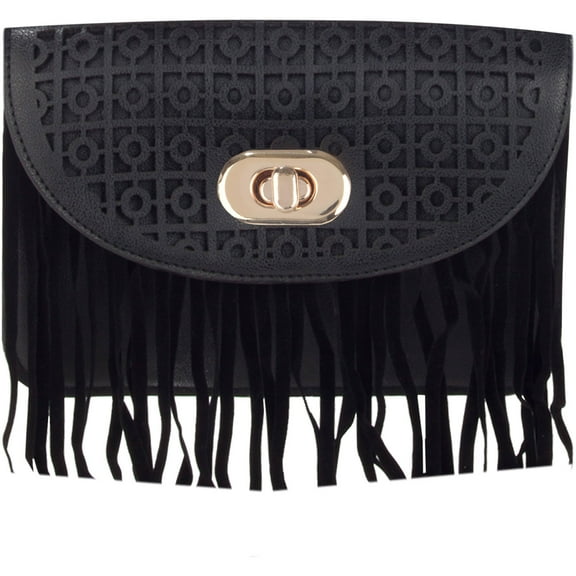 Women's Cute Compact Fringe Purse Shoulder Bag (Fits Cell Phones up to 6.25In x 3.1In)