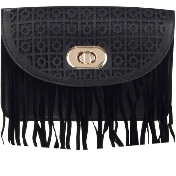 Women's Cute Compact Fringe Purse Shoulder Bag (Fits Cell Phones up to 6.25In x 3.1In)
