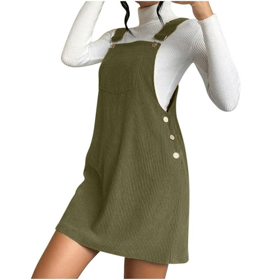 Women's Cute Corduroy Overall Bib Dress Solid Color Loose Fit Pinafore Suspender Dress Skirt Jumper 2025