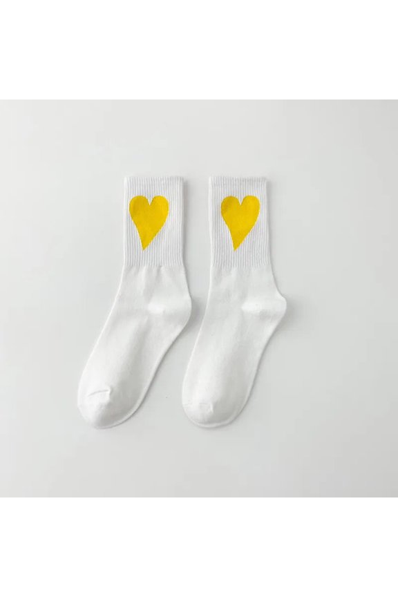 Women's Cute Cotton Heart Socks, Simple Style Crew Socks, 4-Pack