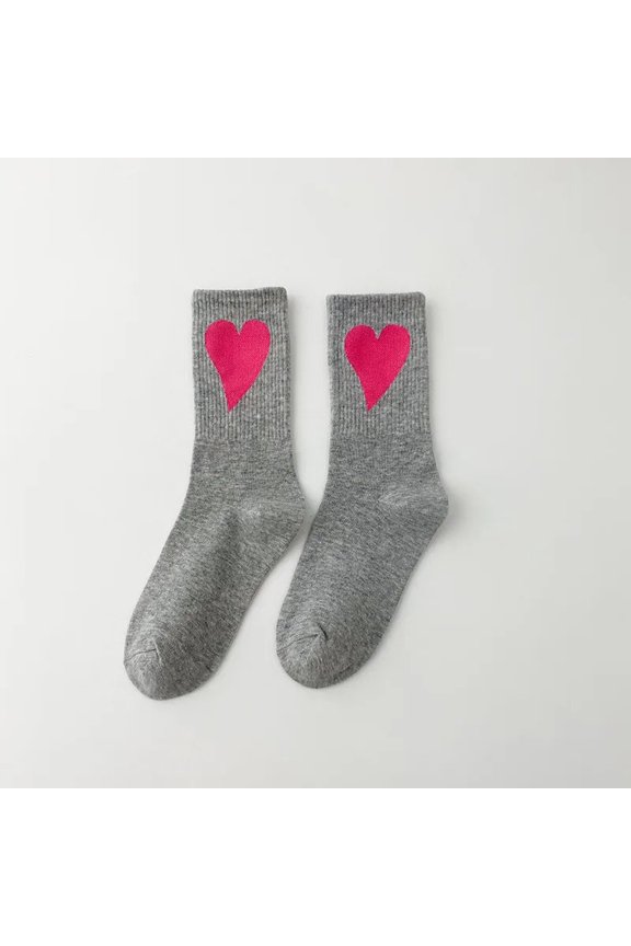 Women's Cute Cotton Heart Socks, Simple Style Crew Socks, 4-Pack