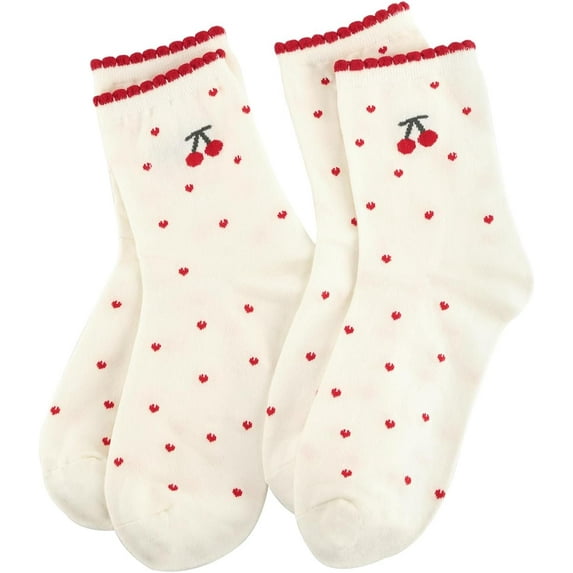 Women's Cute Crew Socks, Casual Athletic Bowknot Cherry Calf Novelty Socks