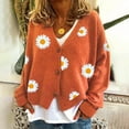 thumbnail image 1 of Women's Cute Daisy Printed Cardigan Button Down Jacquard Knit Sweater Tops,Floral Print Cardigan for Women Open Front Knitwear 2024 Clearance Sale, 1 of 5