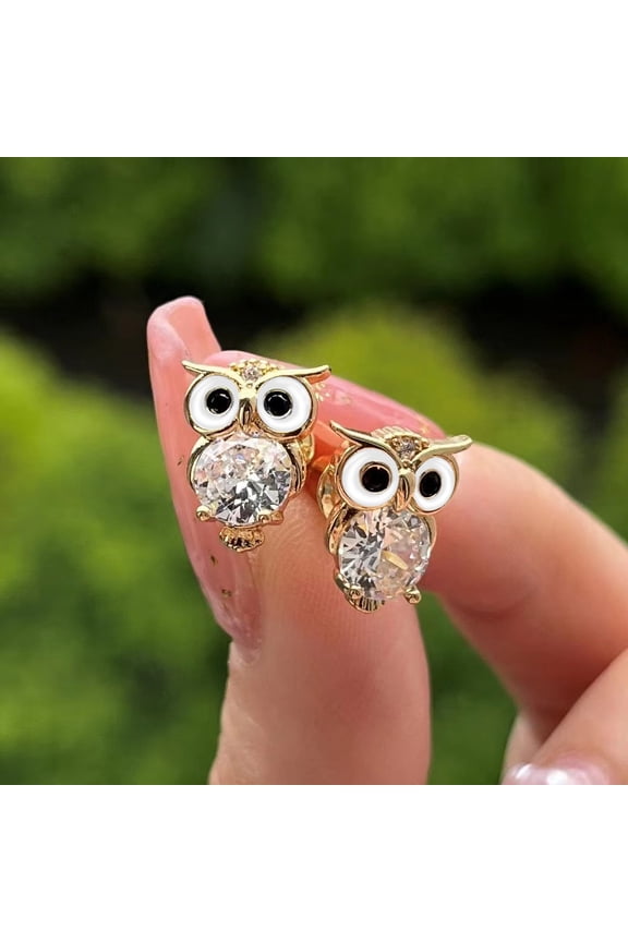 New Women's Cute Diamond and Zirconia Owl Earrings
