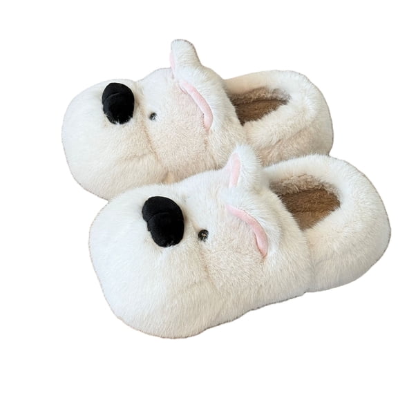 Women's Cute Dog Plush Winter Slippers, Cozy Warm Cotton House Shoes with Soft Fleece Lining, Non-Slip Indoor Cartoon Dog Slippers for Home Comfort & Cold-Weather Wear