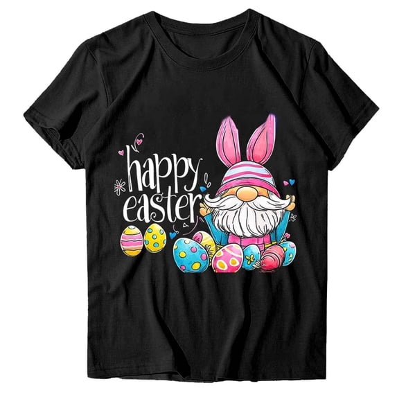 Women's Cute Easter Bunny Tee Tops - Short Sleeve Crewneck Graphic T-Shirt with Floral Rabbit Print Easter Egg Top