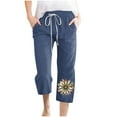 thumbnail image 1 of Women's Cute Flower Print Capris 2025 Casual Summer Lounge Capri Trousers Baggy Straight Wide Leg Pant with Pockets, 1 of 5