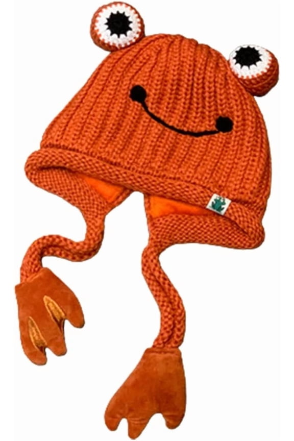 Women's Cute Frog Hat Crochet Knitted Winter Ear Protective Beanie Hat Big Eye Outdoors Autumn Cap
