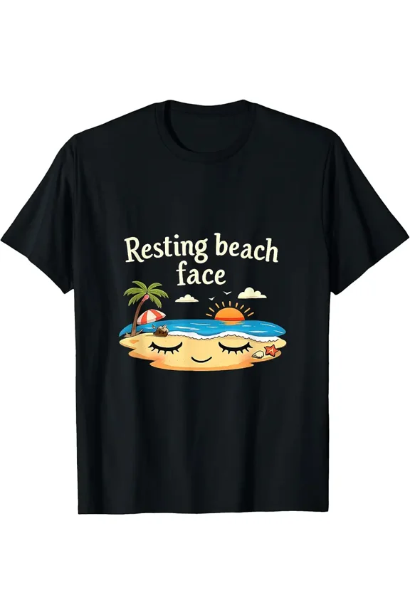 Women's Cute Funny Resting Beach Face Graphic T-Shirt