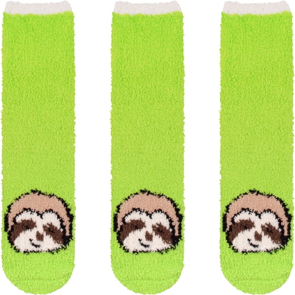 Women's Cute Fuzzy Cozy Super Warm Soft Animal Indoor Outdoor Cabin Crew Socks, 03 Sloth, 3 Pairs