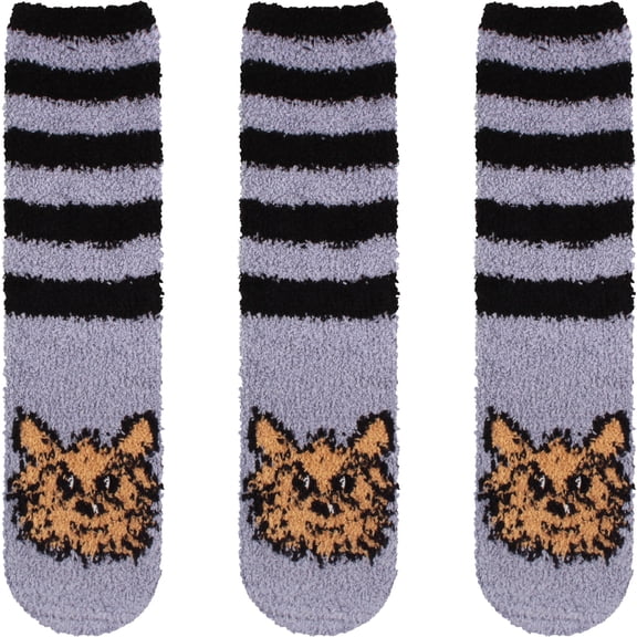 Women's Cute Fuzzy Cozy Super Warm Soft Animal Indoor Outdoor Cabin Crew Socks, 05 Yorkie, 3 Pairs
