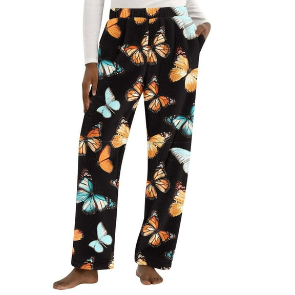 Women's Cute Fuzzy Pajama Pants Love Heart Comfy Warm Fleece Pajamas Lounge Long Sleepwear Home Pants with Pockets