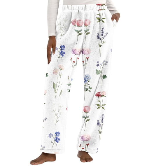 Women's Cute Fuzzy Pajama Pants Love Heart Comfy Warm Fleece Pajamas Lounge Long Sleepwear Home Pants with Pockets