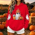 thumbnail image 1 of Women's Cute Ghost Graphic Sweatshirts Halloween Drawstring Hoodies Cozy Long Sleeve Pullover Tops with Kangaroo Pocket Fall Casual Party Wear, 1 of 6