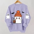 thumbnail image 1 of Women's Cute Ghost Halloween Sweatshirts Knit Beanie Graphic Crewneck Pullover Tops Long Sleeve Fall Shirts with Sleeve Prints Spooky Season Casual Clothing, 1 of 6