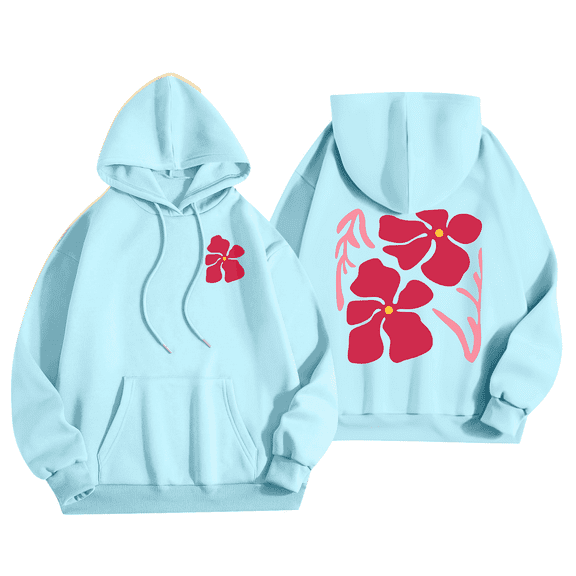 Women's Cute Graphic Print Hooded Long Sleeve Fall Sweatshirt Pullovers Hoodie 02-Blue S