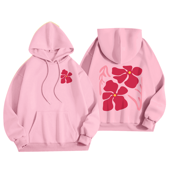 Women's Cute Graphic Print Hooded Long Sleeve Fall Sweatshirt Pullovers Hoodie 05-Pink S