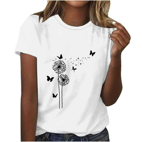 Women's Cute Graphic Tee Round Neck Short Sleeve T Shirt Summer Loose Fit Casual Funny Fashion Tunic Blouse