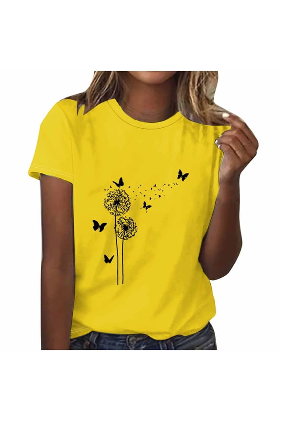 Women's Cute Graphic Tee Round Neck Short Sleeve T Shirt Summer Loose Fit Casual Funny Fashion Tunic Blouse