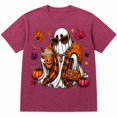thumbnail image 1 of Women’s Cute Halloween Ghost Graphic T-Shirt, Fall Pumpkin Spice Fashion Design Short Sleeve Tee, Retro Autumn Pumpkin Graphic Top, 1 of 3