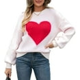 thumbnail image 1 of Women's Cute Heart Cream Sweaters Trendy Fall Pullover Crewneck Long Sleeve Soft Knitted Sweater Top, 1 of 10