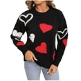 thumbnail image 1 of Women's Cute Heart Knitted Sweater Crewneck Top Casual Long Sleeve Fall and Winter Sweaters Black XL, 1 of 9
