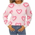 thumbnail image 1 of Women's Cute Heart Knitted Sweater Crewneck Top Casual Long Sleeve Tops White M, 1 of 8