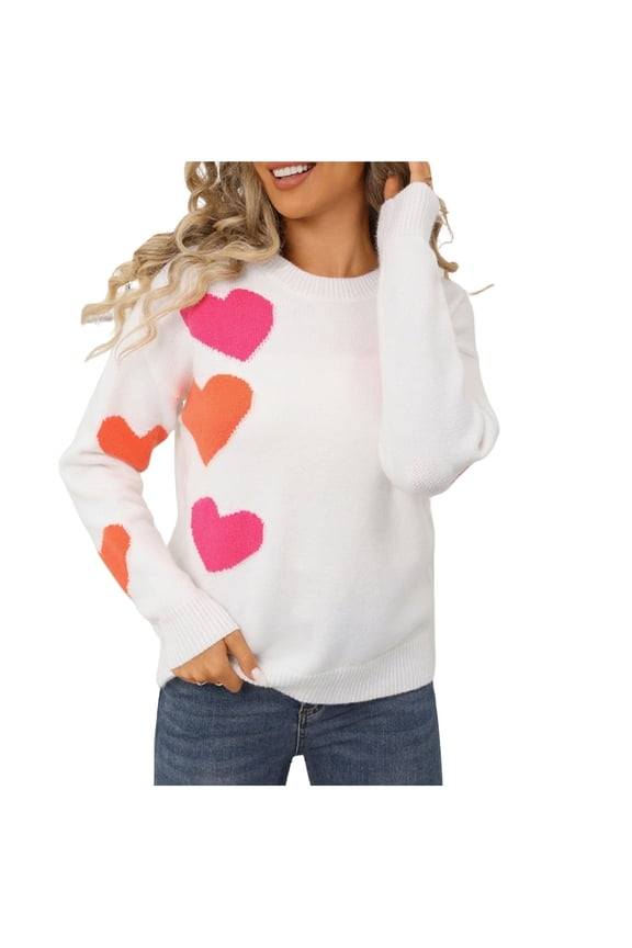 Women's Cute Heart Sweater Love Print Knitted Top 2025 Fall Winter Casual Crewneck Long Sleeve Sweaters Pullover