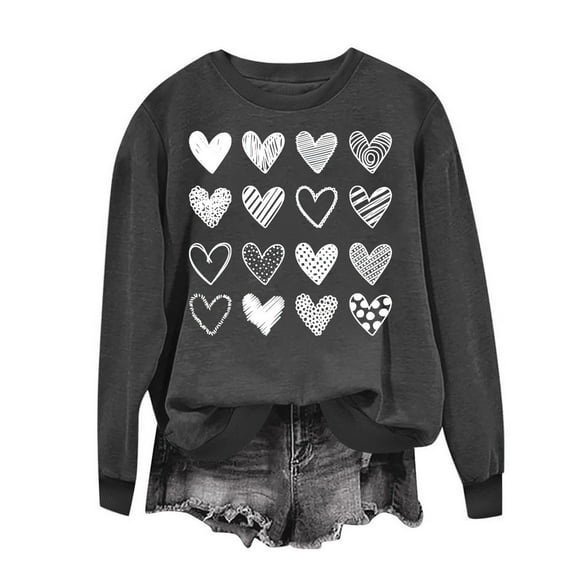 Women's Cute Heart Sweatshirts Valentines Day Pullover Top Casual Crewneck Long Sleeve Loose Shirts