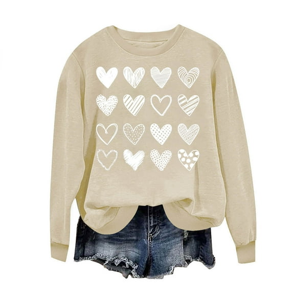 Women's Cute Heart Sweatshirts Valentines Day Pullover Top Casual Crewneck Long Sleeve Loose Shirts