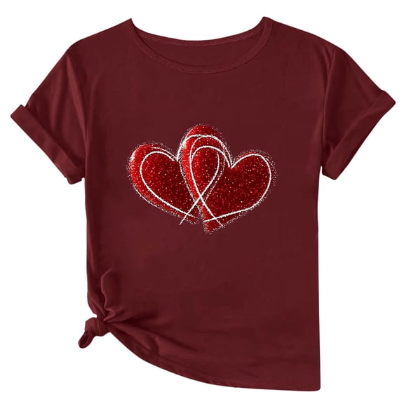 Women's Cute Heart T Shirt for Valentine's Teen Girls Crewneck Short Sleeve Tees Casual Summer Tops