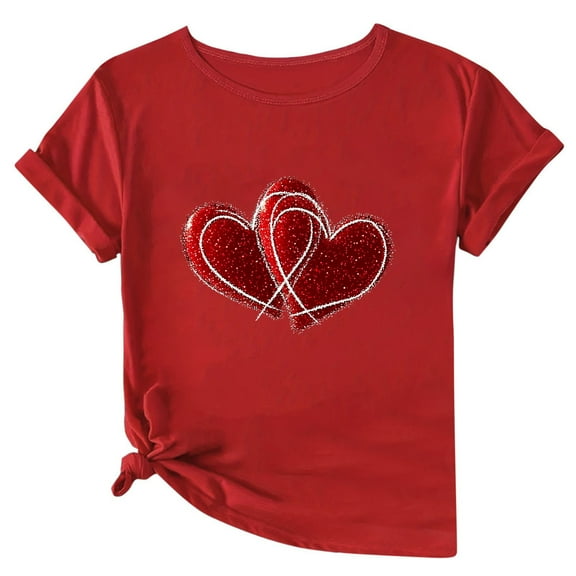 Women's Cute Heart T Shirt for Valentine's Teen Girls Crewneck Short Sleeve Tees Casual Summer Tops