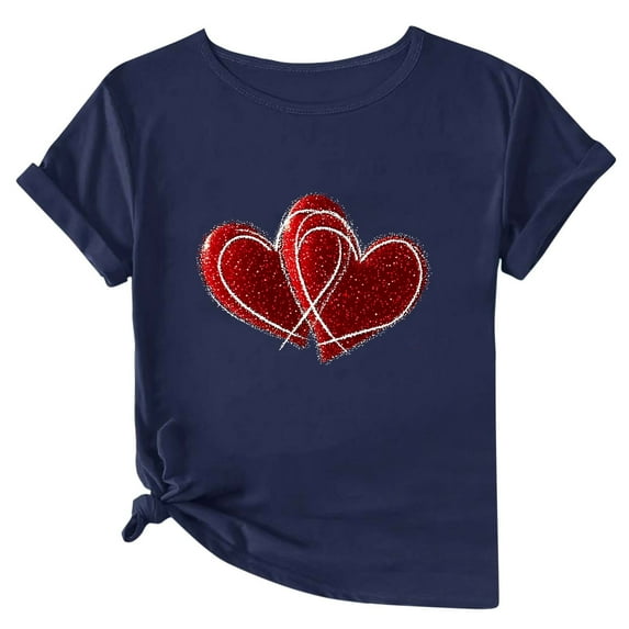 Women's Cute Heart T Shirt for Valentine's Teen Girls Crewneck Short Sleeve Tees Casual Summer Tops