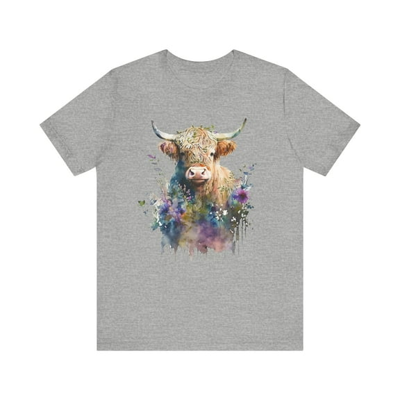 Women's Cute Highland Cow Shirt Highland Heifer Watercolor Design