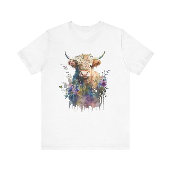 Women's Cute Highland Cow Shirt Highland Heifer Watercolor Design