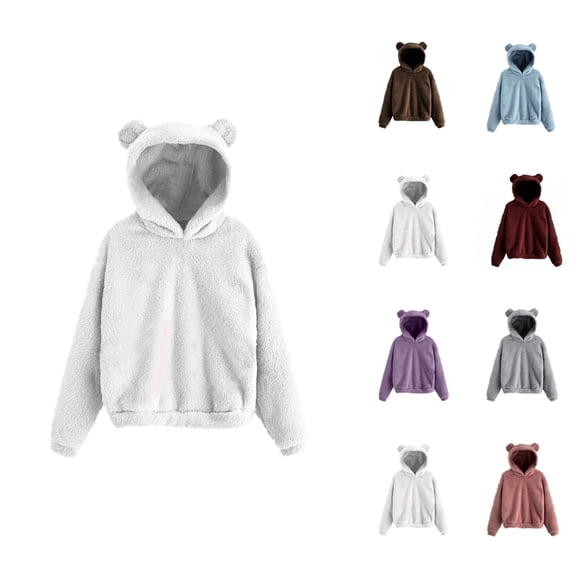 Women's Cute Hoodie 2026 Cute Fall Winter Solid Color Hooded Sweatshirt Pullover Top Loungewear