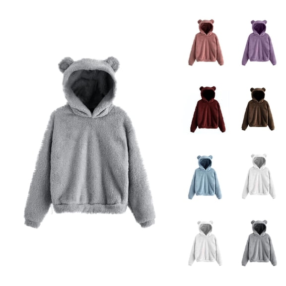 Women's Cute Hoodie 2026 Fall Winter Casual Solid Color Hooded Sweatshirt Pullover Top Loungewear