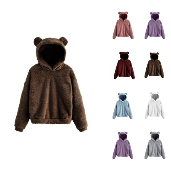 Women's Cute Hoodie 2026 Fall Winter Casual Solid Color Hooded Sweatshirt Pullover Top Loungewear