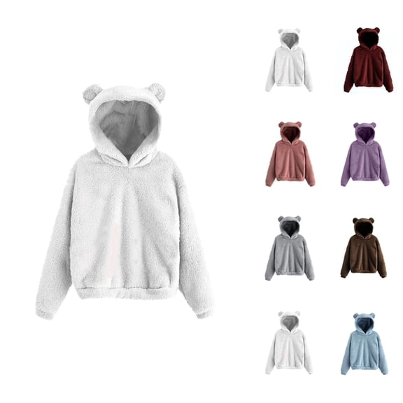 Women's Cute Hoodie 2026 Fall Winter Long Sleeve Casual Solid Color Hooded Sweatshirt Pullover Top Loungewear