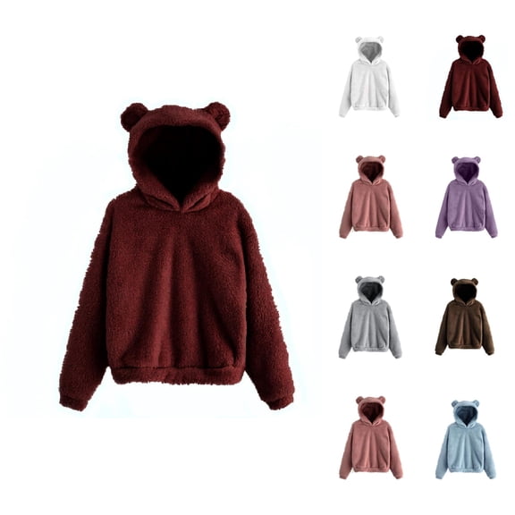 Women's Cute Hoodie 2026 Fall Winter Long Sleeve Casual Solid Color Hooded Sweatshirt Pullover Top Loungewear