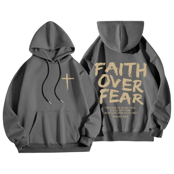 Women's Cute Hoodies Oversize Christian Faith Over Fear Letter Print Long Sleeve Winter Y2k Clothes