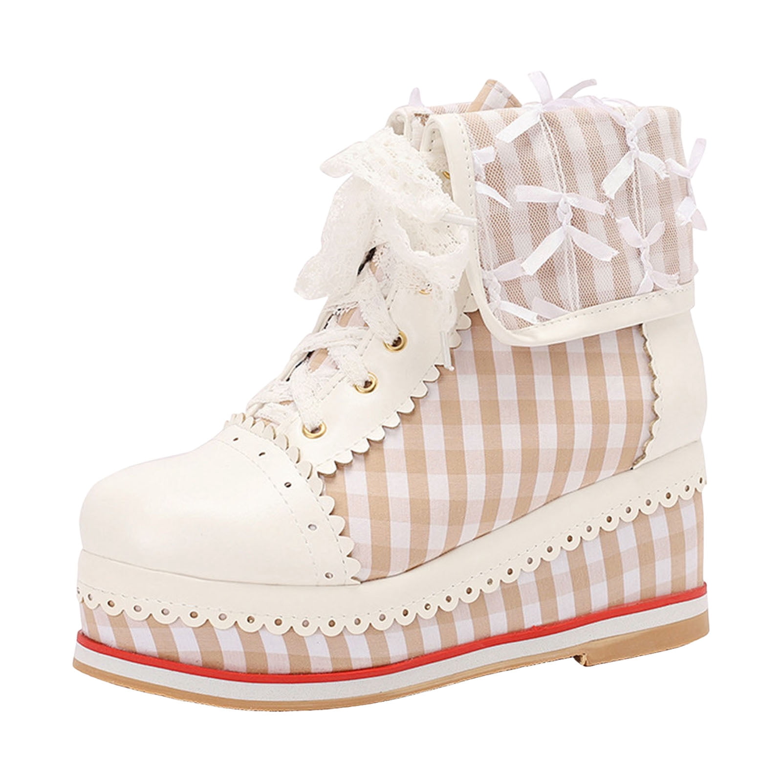 Women's Cute Lace Ankle Platform Boots Color Blocking Wedge Wide Toe ...