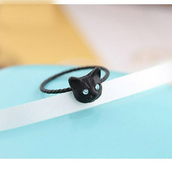 Women's Cute Lifelike Kitten Diamond Animal Ring